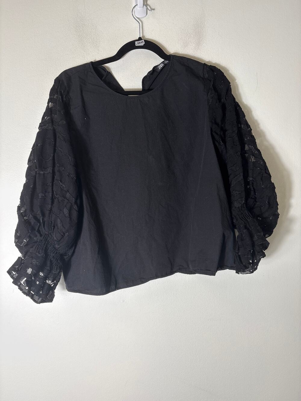 Zara Black Sheer Long Sleeve Top Sz L